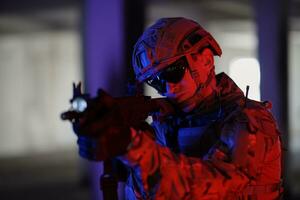 modern warfare soldier in urban environment battlefield photo