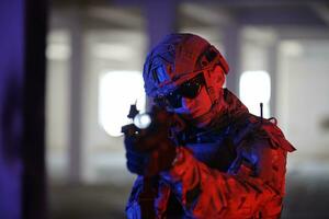 modern warfare soldier in urban environment battlefield photo