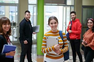 famel student with modern technology in school photo