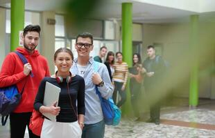 students using modern technology for school project photo