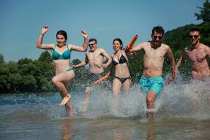 summer joy friends having fun on river photo