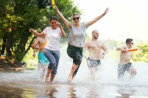 summer joy friends having fun on river photo