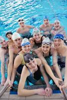 happy teen group  at swimming pool photo