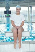 children group  at swimming pool photo