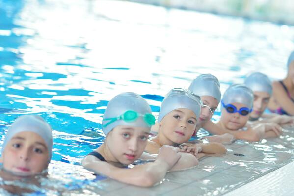 children group  at swimming pool