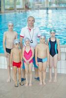 children group  at swimming pool photo