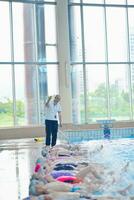 children group  at swimming pool photo