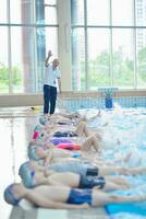 children group  at swimming pool photo