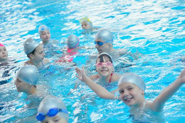 children group  at swimming pool