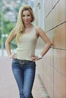 woman outdoor in casual fashion clothes photo