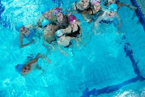 happy childrens at swimming pool photo