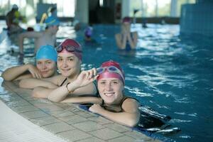 happy childrens at swimming pool photo