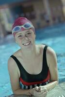 happy child on swimming pool photo