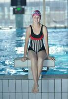 happy child on swimming pool photo