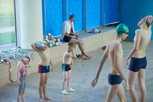 chil group  at swimming pool photo