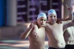 chil group  at swimming pool photo