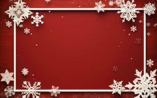 blanco copos de nieve en el rojo antecedentes con gratis espacio para tu deseos. moderno Navidad fiesta tarjeta. alegre Navidad foto