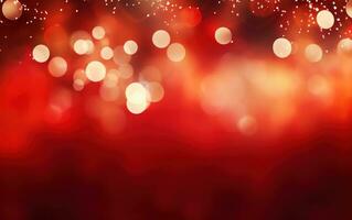 Abstract red blurry bokeh background. Christmas garlands photo