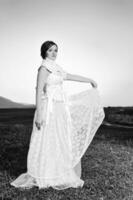 beautiful bride outdoor after wedding ceremny photo