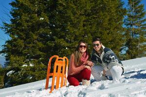 Young Couple In Winter  Snow Scene photo