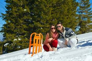 Young Couple In Winter  Snow Scene photo