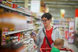 mother with baby in shopping photo