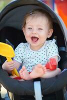 portrait of baby in carriage photo