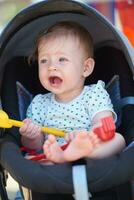 portrait of baby in carriage photo