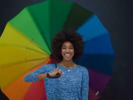 african american woman holding a colorful umbrella photo