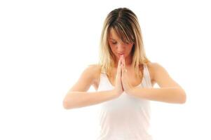 yoga mujer aislado en blanco foto