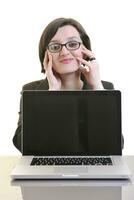 business woman working on laptop isolated on white photo