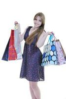 happy young adult women  shopping with colored bags photo