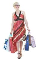 happy young adult women  shopping with colored bags photo