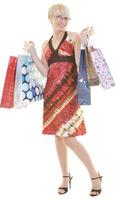 happy young adult women  shopping with colored bags photo