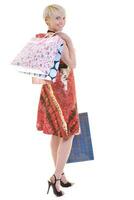 happy young adult women  shopping with colored bags photo