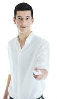 young businessman with empty white card photo