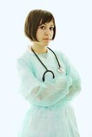 happy nurse with stethoscope  isolated on white photo