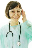 happy nurse with stethoscope  isolated on white photo