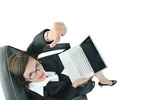 business woman with laptop isolated on white photo