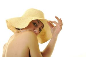 yong mujer con verano sombrero foto
