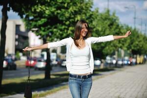 young woman havefun at street photo