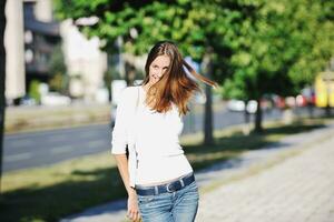 young woman havefun at street photo