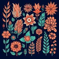 Color drawings of flowers and plants, hand drawings photo