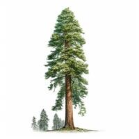 Realistic green sequoia tallest tree in the world on a white background, USA symbol - AI generated image photo