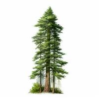 Realistic green sequoia tallest tree in the world on a white background, USA symbol - AI generated image photo