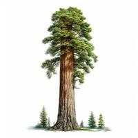 Realistic green sequoia tallest tree in the world on a white background, USA symbol - AI generated image photo