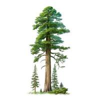 Realistic green sequoia tallest tree in the world on a white background, USA symbol - AI generated image photo