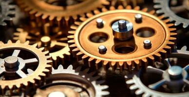 Mechanism, gears and cogs at work. Industrial equipment - AI generated image photo