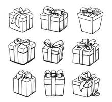 Set of gifts sketch drawn in doodle style Holiday symbols and signs vector