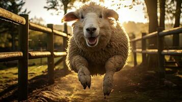 Portrait woolly sheep in the farm AI Generative photo